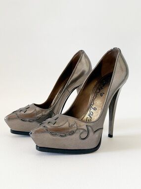 Lanvin Shoes Metallic Pewter Platform Stiletto Pumps Pointed Western Silver 7